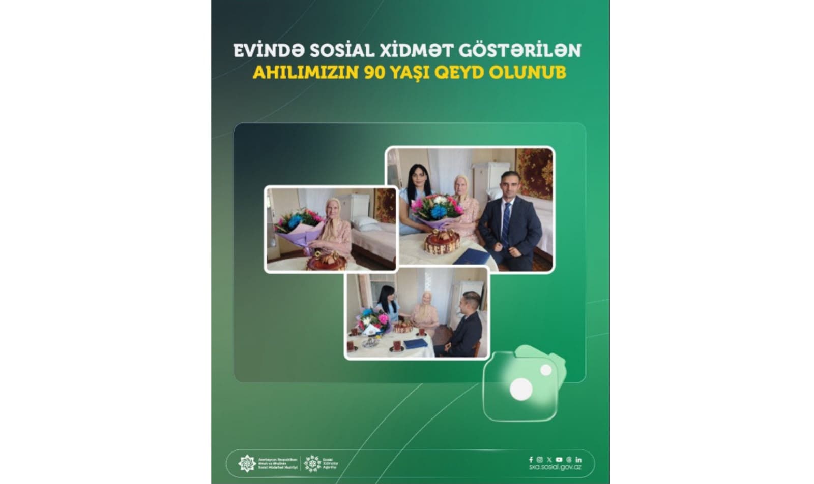 Evində sosial xidmət göstərilən ahılımızın 90 yaşı qeyd olunub