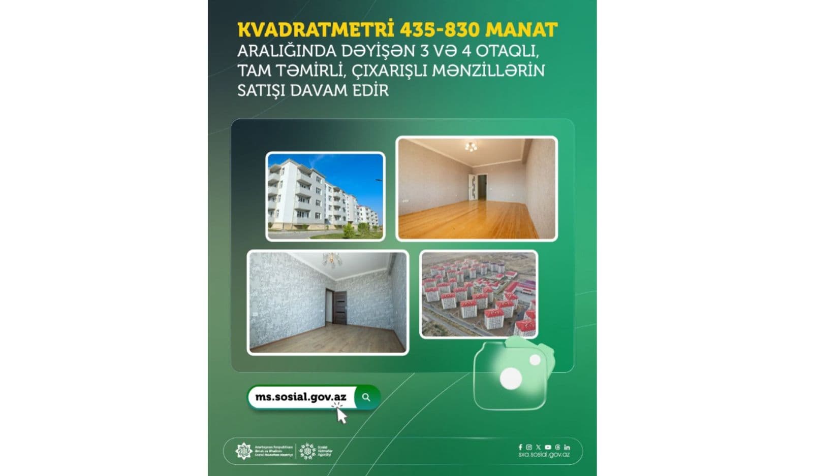 Sosial layihə çərçivəsində əlçatan və sərfəli mənzillərin satışı davam edir