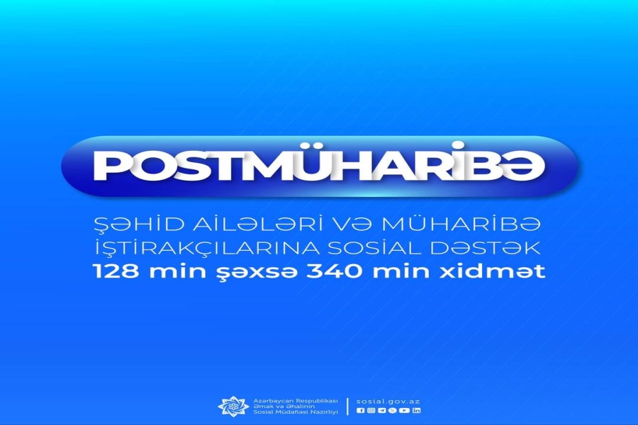 Postmüharibə dövründə şəhid ailələri üzvləri və müharibə iştirakçıları olan 128 min şəxsə 340 min xidmət göstərilib