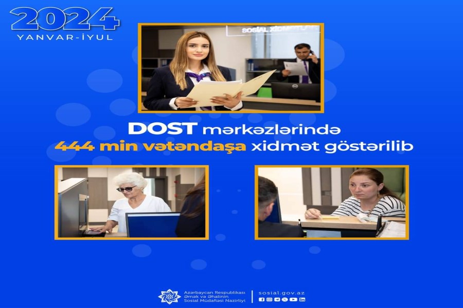 Yanvar-iyul aylarında DOST mərkəzlərində 444 min vətəndaşa xidmət göstərilib