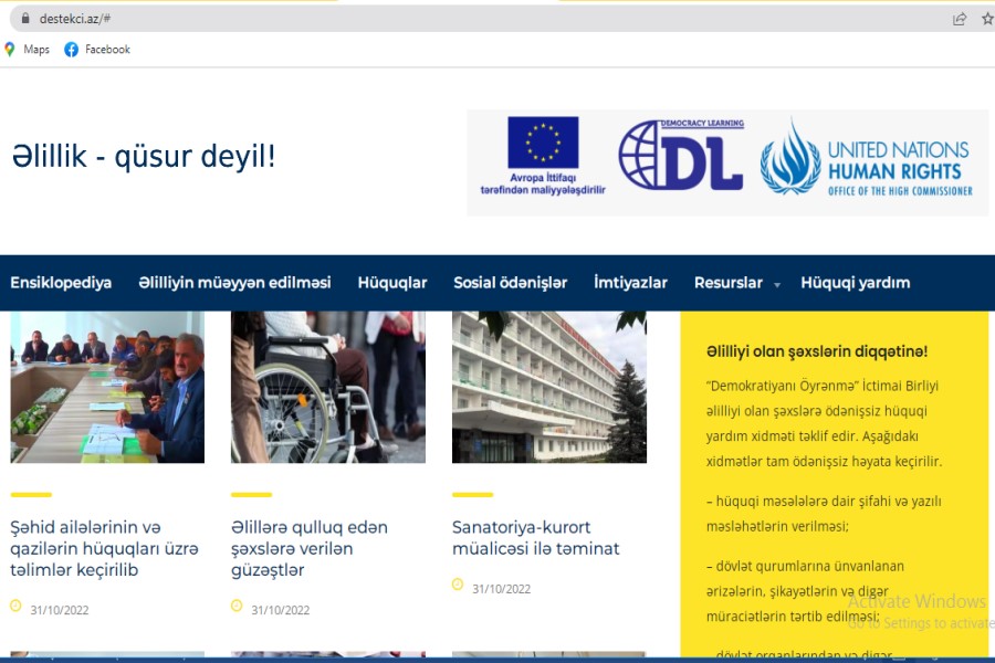 Əlilliyi olan şəxslərin hüquqlarını təşviq edən sayt yaradılıb