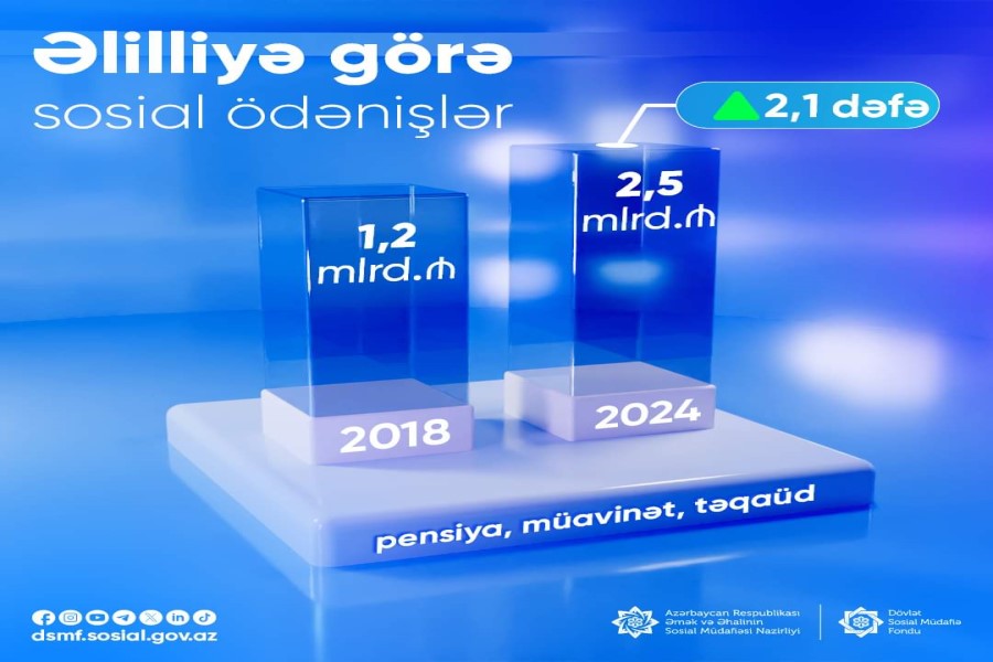 2018-2024-cü illərdə əlilliyə görə sosial ödənişlərə ayrılan illik vəsait 2 dəfədən çox artıb