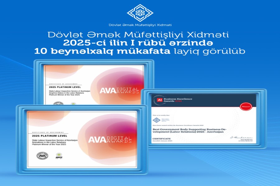 Dövlət Əmək Müfəttişliyi Xidməti 2025-ci ilin I rübü ərzində 10 beynəlxalq mükafata layiq görülüb - FOTOLAR