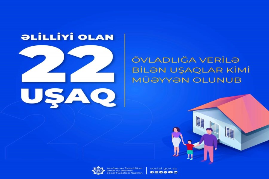 Dövlət uşaq müəssisələrində əlilliyi olan 22 uşaq övladlığa verilə bilən uşaqlar kimi müəyyən olunub