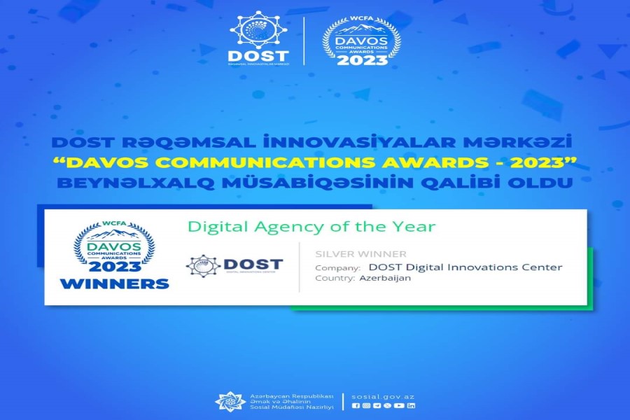 DOST Rəqəmsal İnnovasiyalar Mərkəzi “Davos Communications Awards - 2023” beynəlxalq müsabiqəsinin qalibi oldu