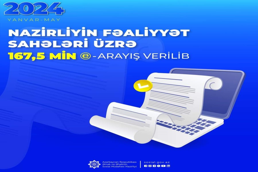 Yanvar-may aylarında Nazirliyin fəaliyyət sahələri üzrə 167,5 min e-arayış verilib