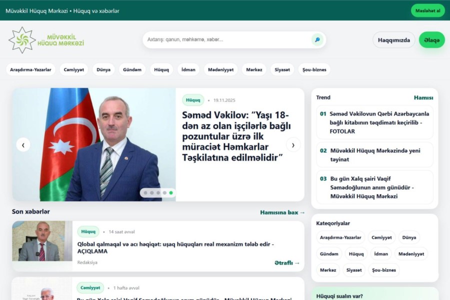 Müvəkkil Hüquq Mərkəzinin rəsmi saytı bərpa edildi - FOTO