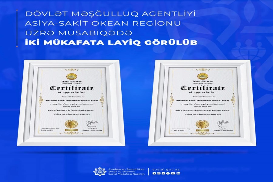Dövlət Məşğulluq Agentliyi Asiya-Sakit Okean regionu üzrə müsabiqədə iki mükafata layiq görülüb