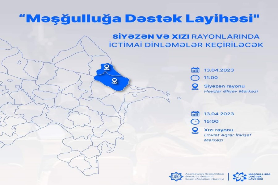 “Məşğulluğa Dəstək Layihəsi” çərçivəsində Siyəzən və Xızıda ictimai dinləmələr keçiriləcək