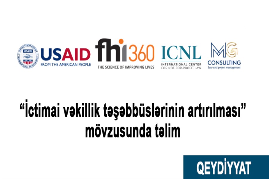 “İctimai vəkillik təşəbbüslərinin artırılması” mövzusunda təlim keçiriləcək