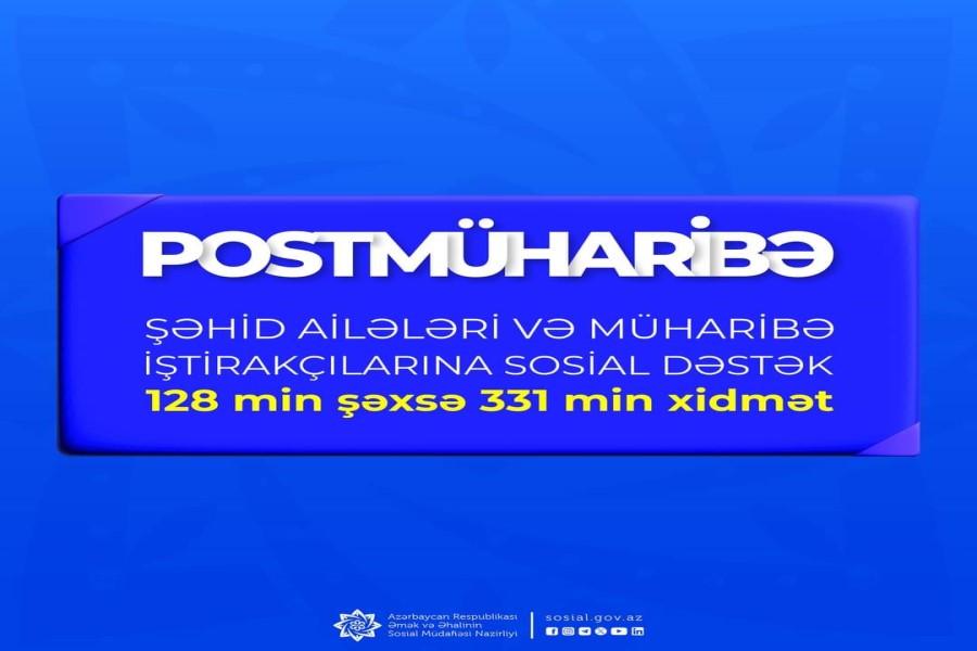 Postmüharibə dövründə şəhid ailələri üzvləri və müharibə iştirakçıları olan 128 min şəxsə 331 min xidmət göstərilib