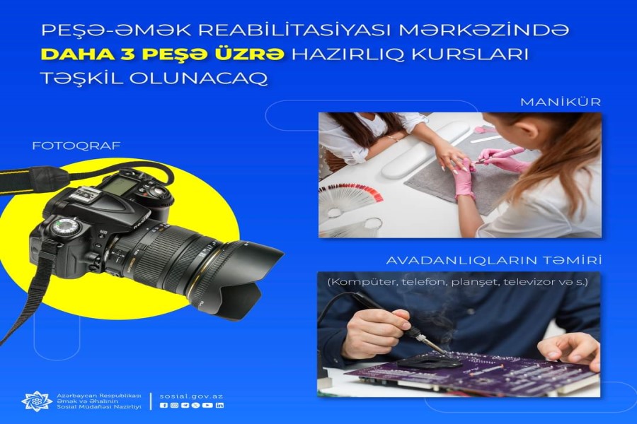 Peşə-əmək Reabilitasiyası Mərkəzində daha 3 peşə üzrə hazırlıq kursları təşkil olunacaq