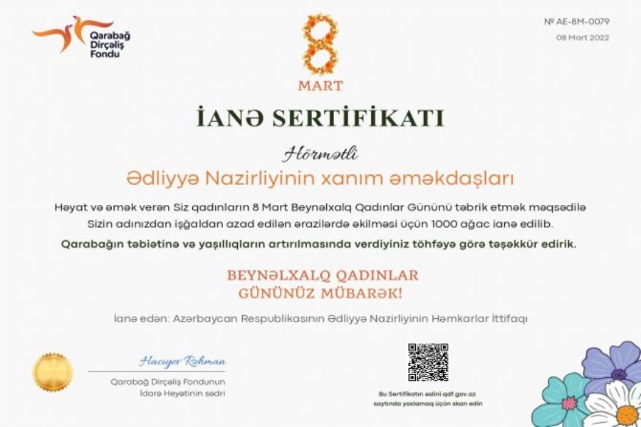 Ədliyyə Nazirliyindən Qarabağın dirçəlişinə nəcib töhfə və qeyri-adi bayram hədiyyəsi...