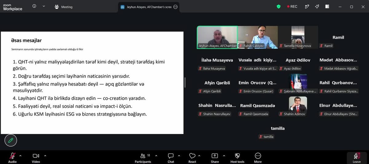 Sahibkarlar və şirkətlər üçün KSM üzrə onlayn seminarlar başa çatıb