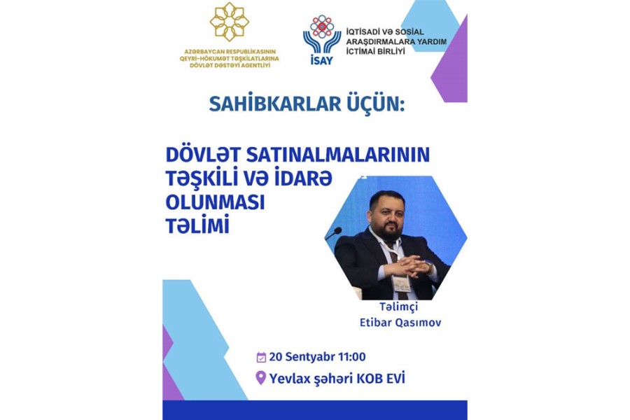 Yevlaxda sahibkarlar üçün dövlət satınalmaları ilə bağlı ödənişsiz təlim keçiriləcək