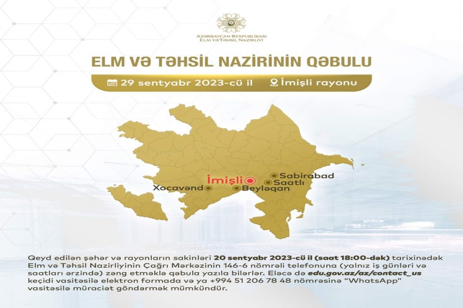 Elm və təhsil naziri İmişlidə vətəndaşları qəbul edəcək