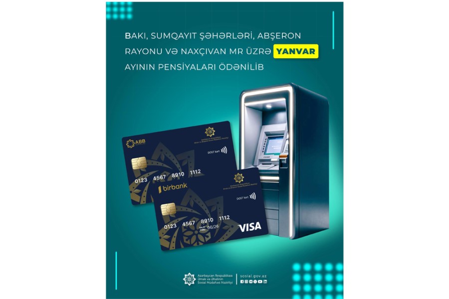 Bakı, Sumqayıt şəhərləri, Abşeron rayonu və Naxçıvan MR üzrə yanvar ayının pensiyaları ödənilib