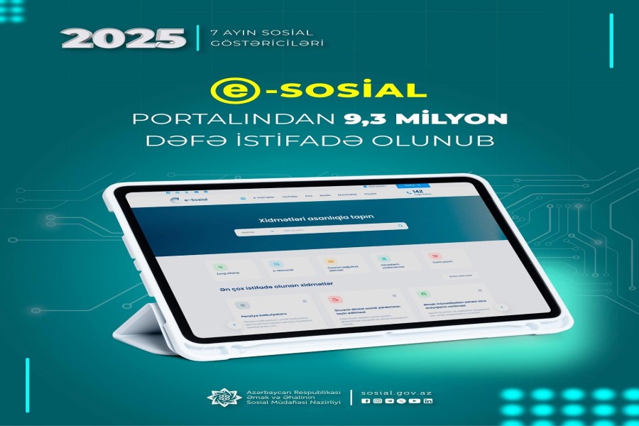 Yanvar-iyul aylarında “e-sosial” internet portalından 9,3 milyon dəfə istifadə olunub